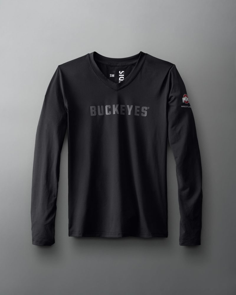 Buckeyes Performance Womens V Neck Long Sleeve PUP BLACK 001