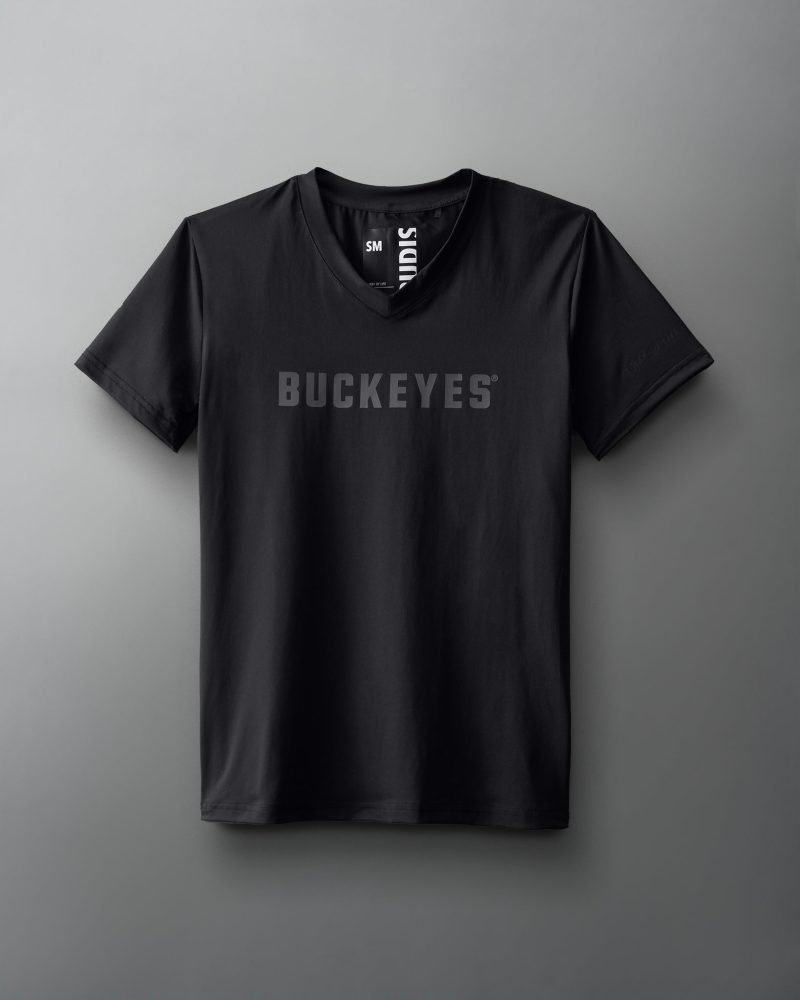 Buckeyes Persormance Womens V Neck T Shirt PUP BLACK 001