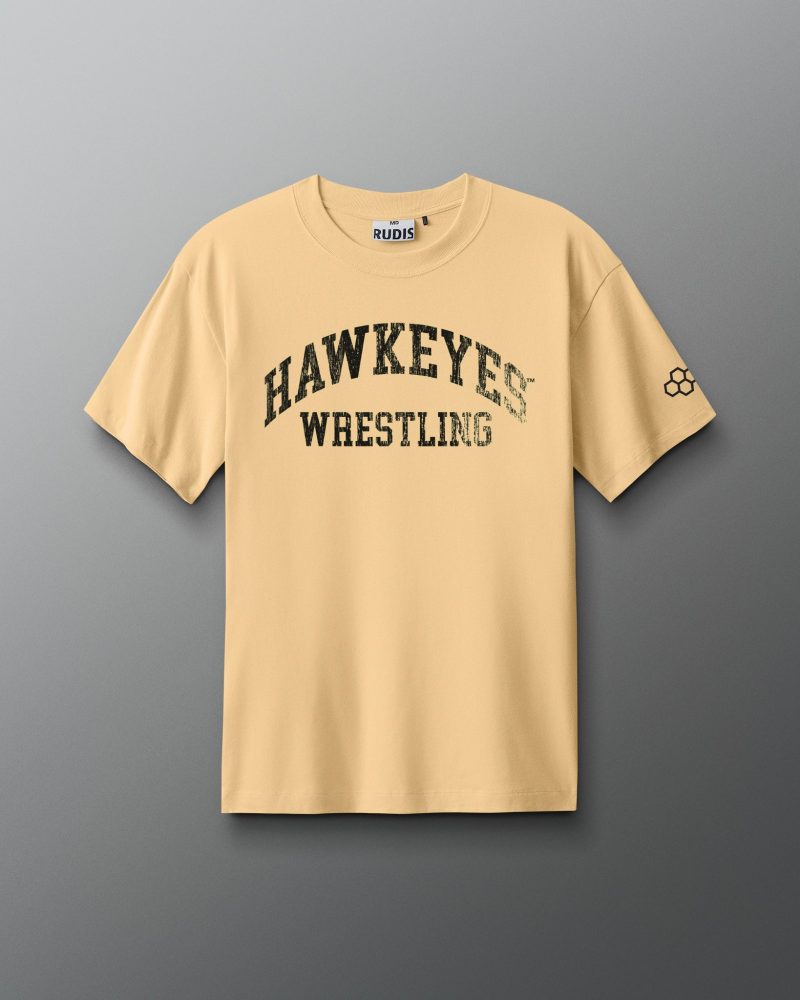 CIATS1020 Hawkeyes Wrestling Vintage Arch Heavyweight T Shirt Yellow 0001