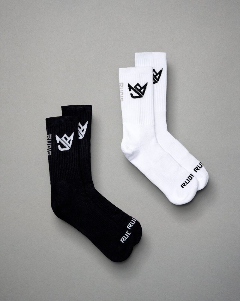 JBAEK1000 JB WHITE BLACK KNIT ESSENTIAL SOCKS 2 PAIR FLT White Black 001