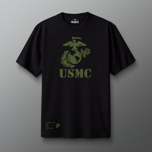 MMATS1011 USMC Logo Heavyweight T Shirt Black 0001