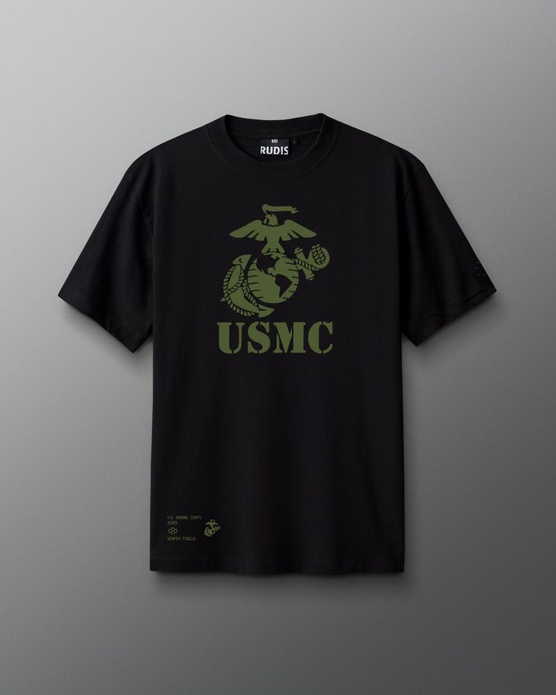 MMATS1011 USMC Logo Heavyweight T Shirt Black 0001