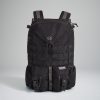 A rugged black backpack designed for outdoor use featuring multiple straps pockets and a durable structure ideal for various activities