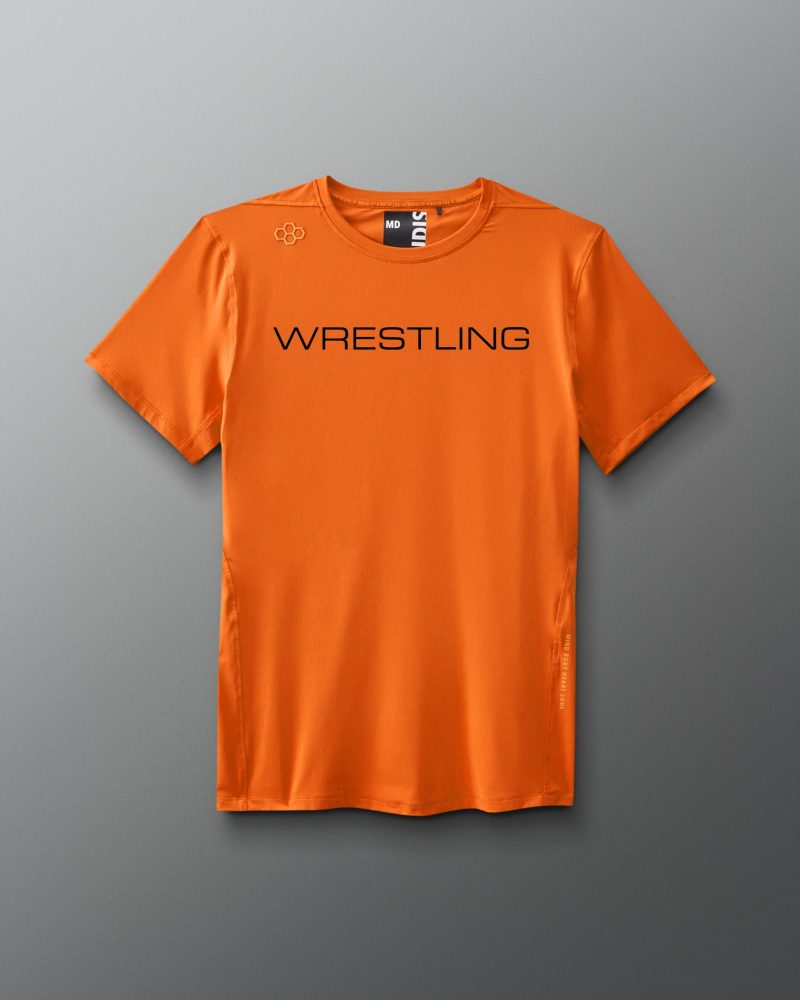 RUDTS1131 Wrestling Wordmark Performance T Shirt Orange 0001