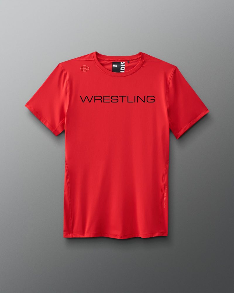 RUDTS1131 Wrestling Wordmark Performance T Shirt Red 0001