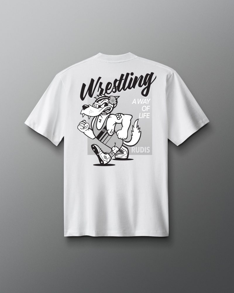 RUDTS1148 Wrestling Wolf Heavyweight T Shirt White 0002