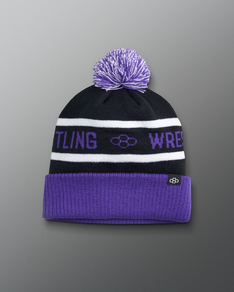 TEMBE1000 Wrestling Fold Over Beanie Black Purple White 0001