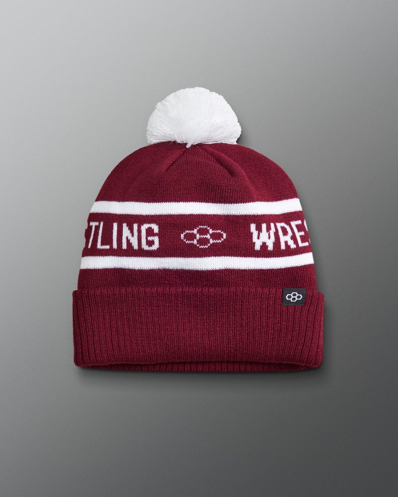 TEMBE1000 Wrestling Fold Over Beanie Maroon White 0001