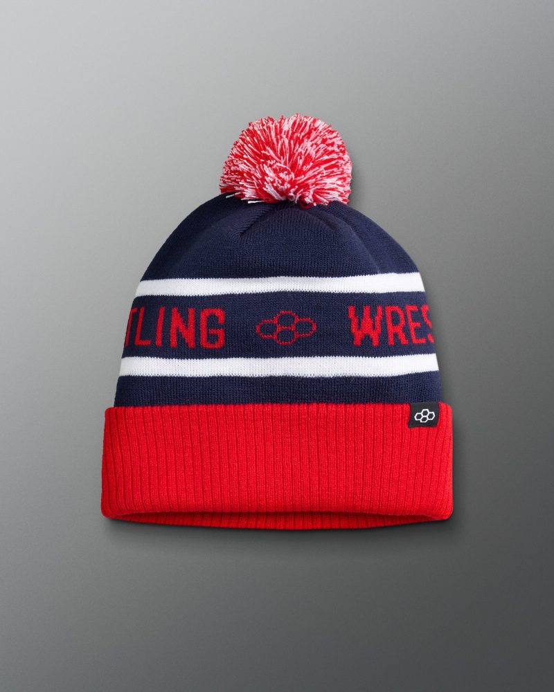 TEMBE1000 Wrestling Fold Over Beanie Red Navy White 0001