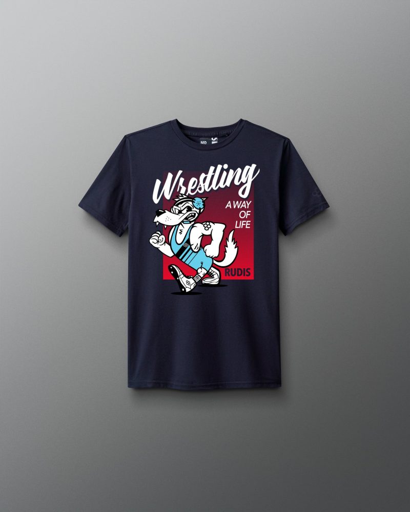 Y RUDTS1149 Wrestling Wolf Youth T Shirt Navy 0001